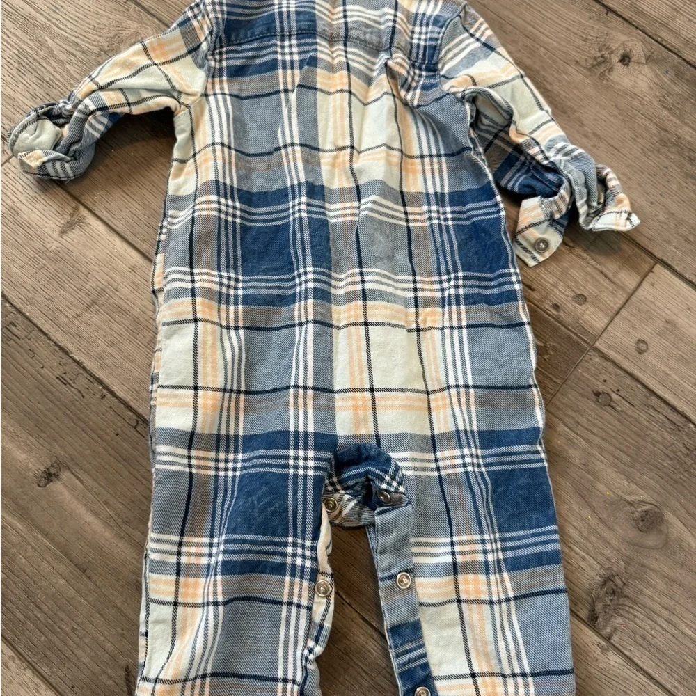 7 for All Mankind Baby Romper Shortie One Piece 3/6 Months Blue Plaid Collar